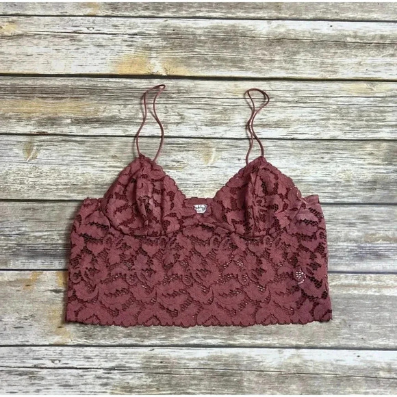Free People Women's Dark Pink Brami Lace Bralette Cropped Top Small - Picture 2 of 5